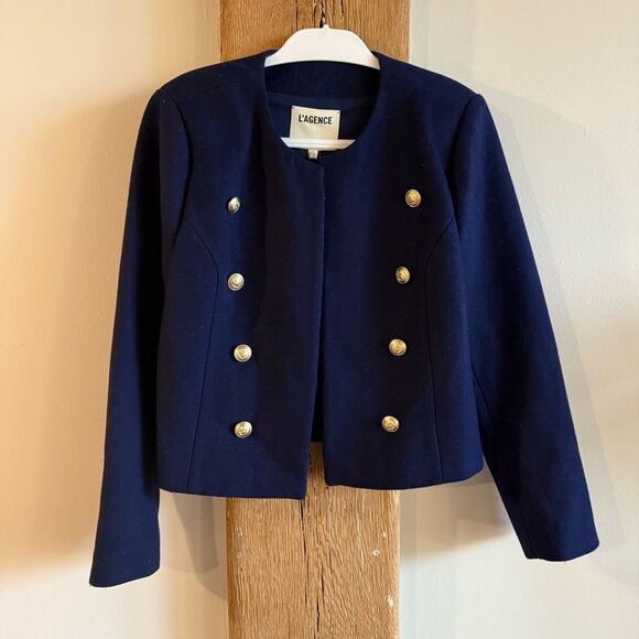 NWT L'AGENCE True Collarless Wool Blend Jacket - Midnight Navy Blue, Size 10 - Picture 4 of 12